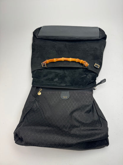 Vintage Gucci Bamboo Top Handle Suede Leather Bag black