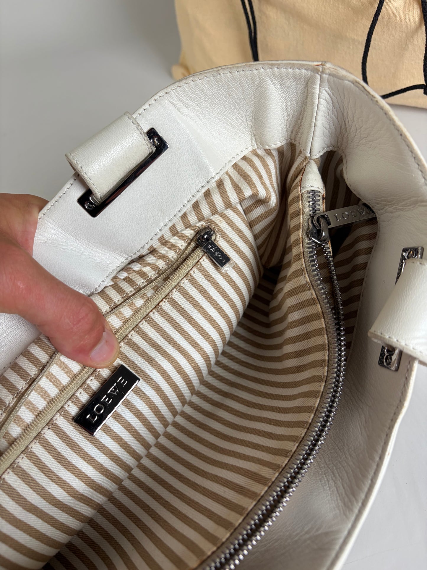Vintage Loewe Bicolor Leather Handbag White Red Silver