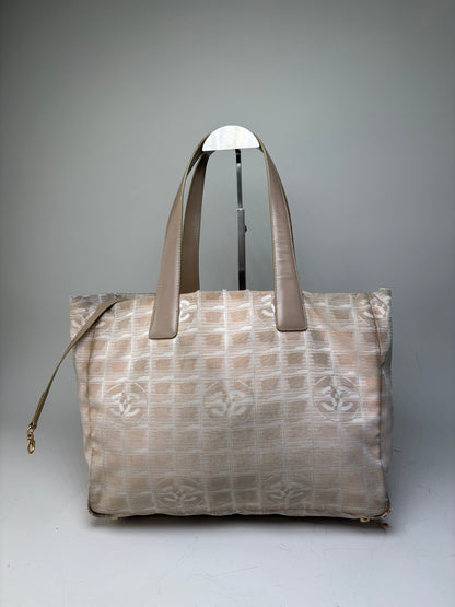 Vintage Chanel Fabric Tote Bag Beige Cream Gold