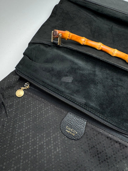 Vintage Gucci Bamboo Top Handle Suede Leather Bag black