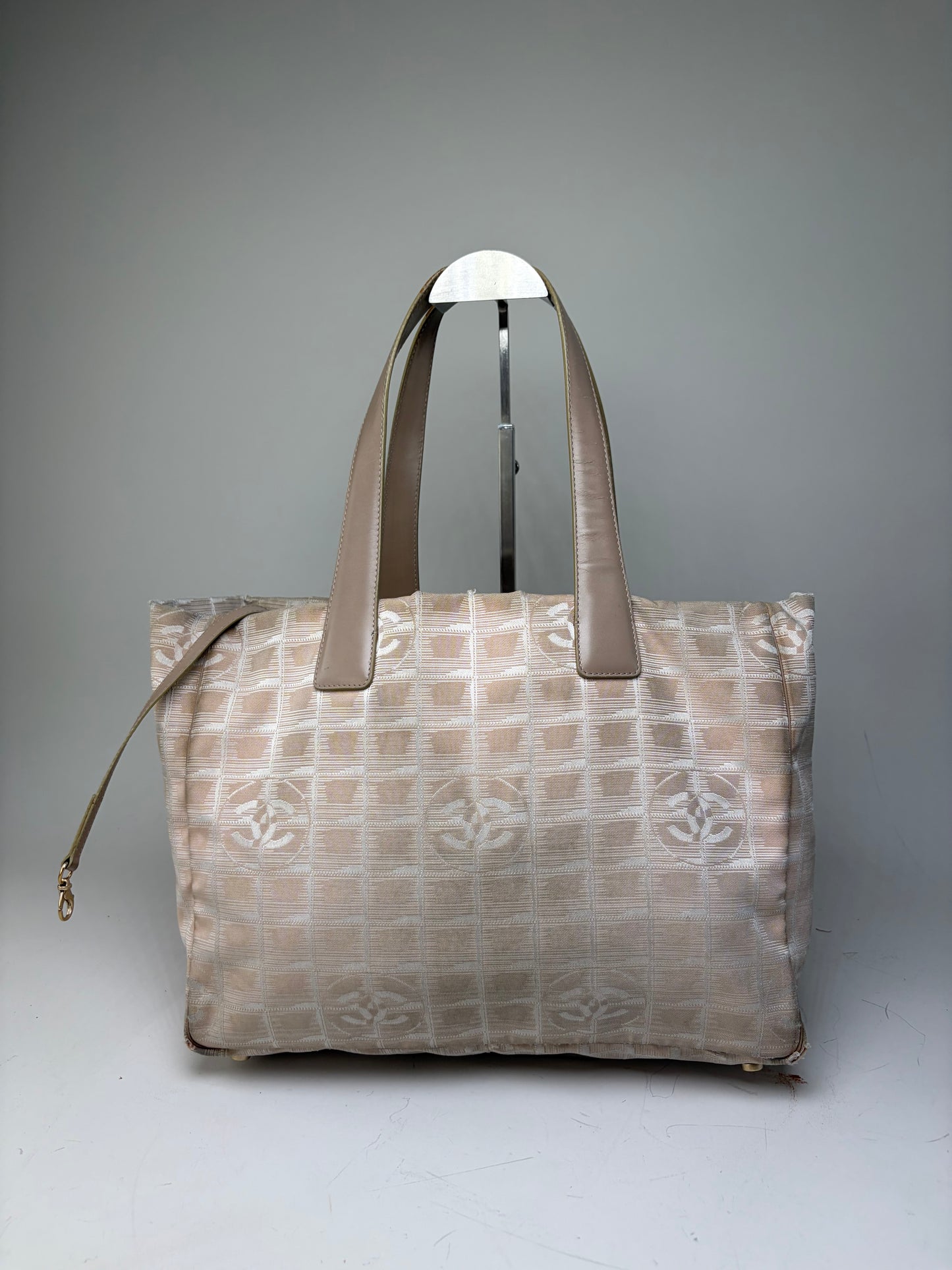 Vintage Chanel Fabric Tote Bag Beige Cream Gold