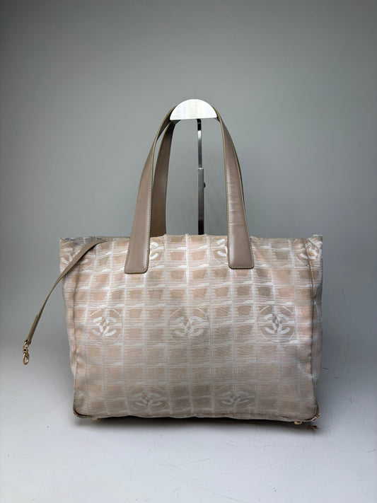 Vintage Chanel Fabric Tote Bag Beige Cream Gold