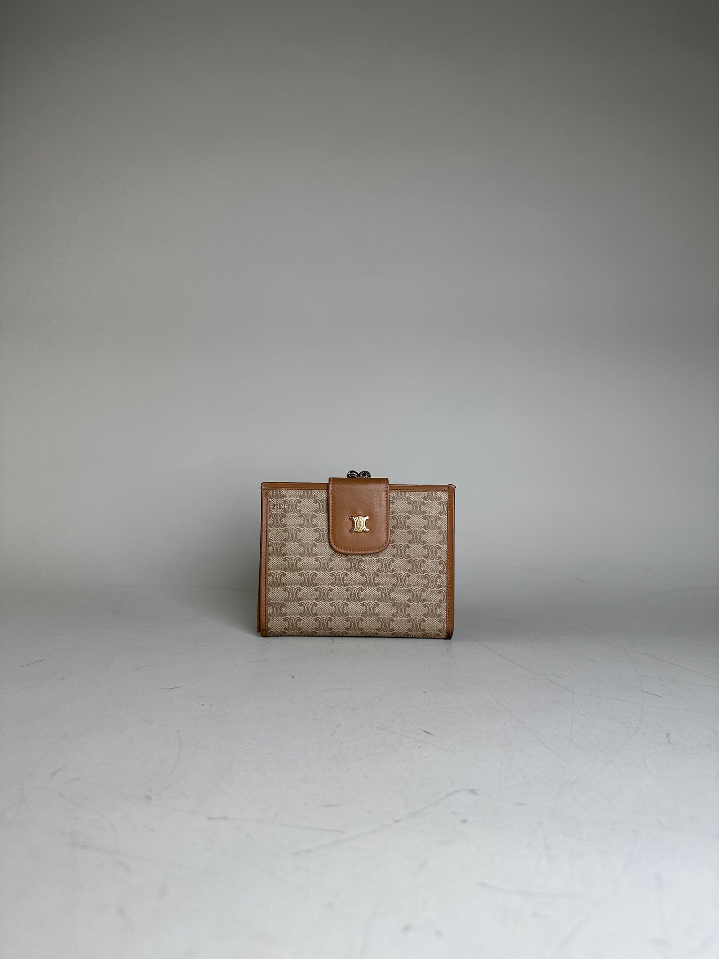 Vintage Celine Macadam Monogram Canvas Wallet Beige Brown