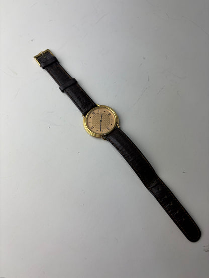 Vintage Dior Bracelet Watch Gold-Tone Brown Leather c. 1990s