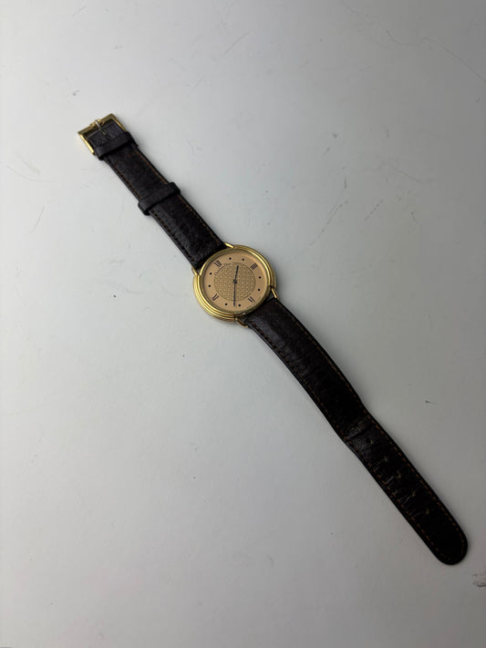 Vintage Dior Bracelet Watch Gold-Tone Brown Leather c. 1990s