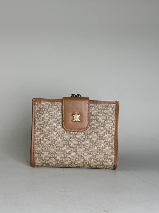 Vintage Celine Macadam Monogram Canvas Wallet Beige Brown