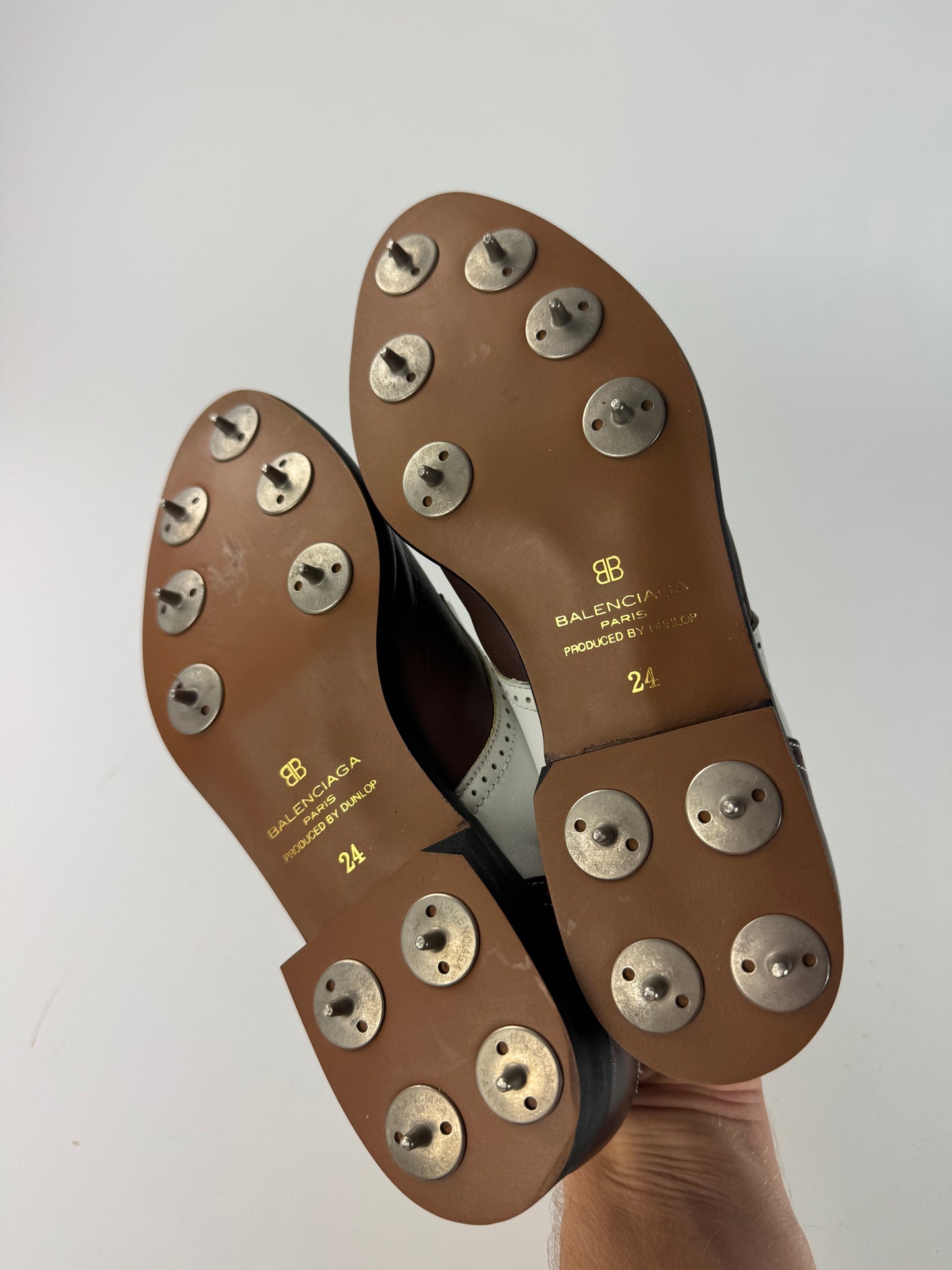 Vintage Balenciaga Leather Golf Shoes / Budapester black white 24cm