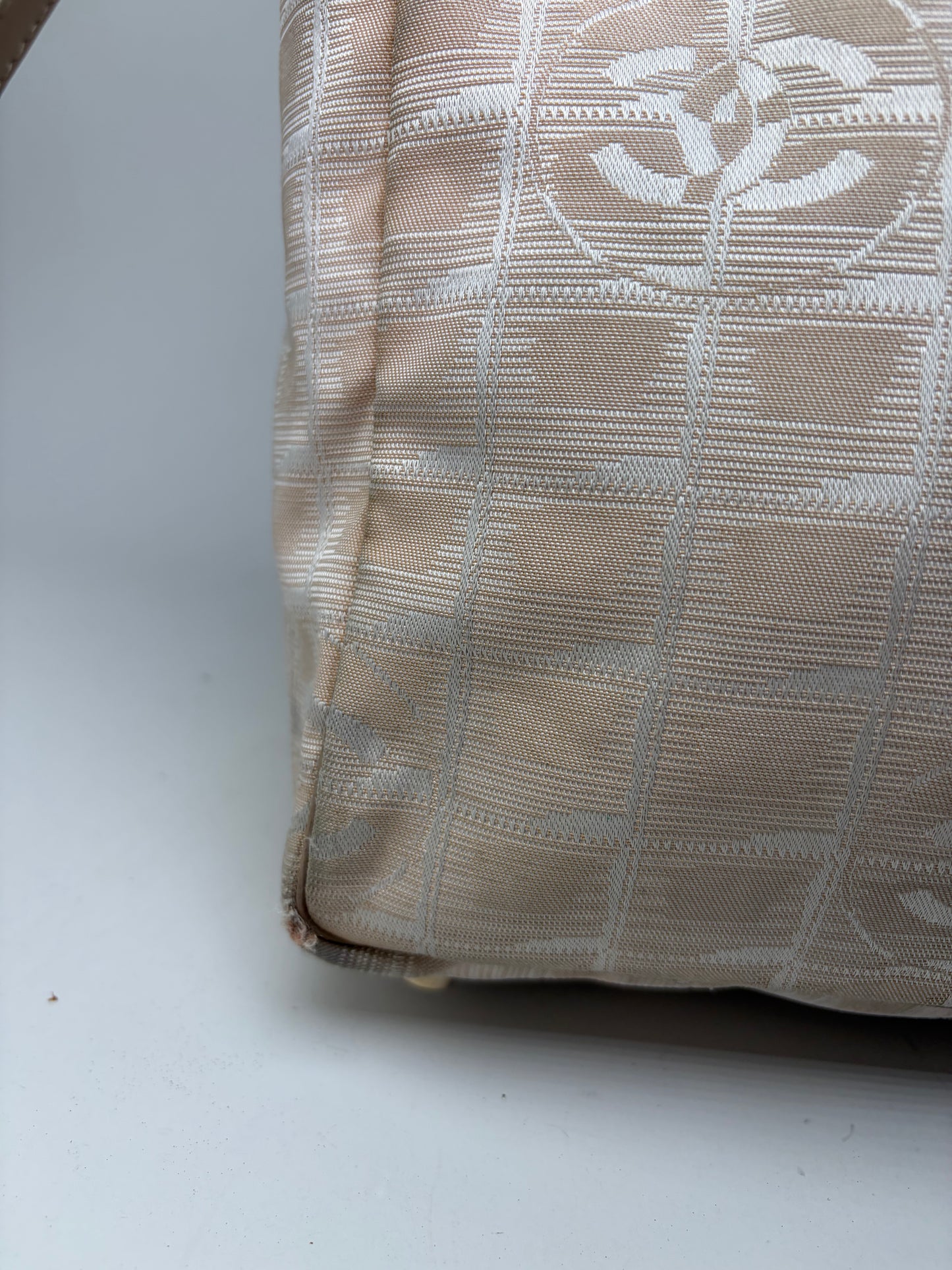 Vintage Chanel Fabric Tote Bag Beige Cream Gold