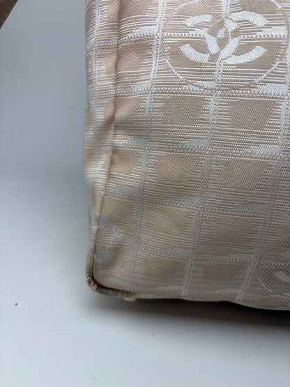 Vintage Chanel Fabric Tote Bag Beige Cream Gold