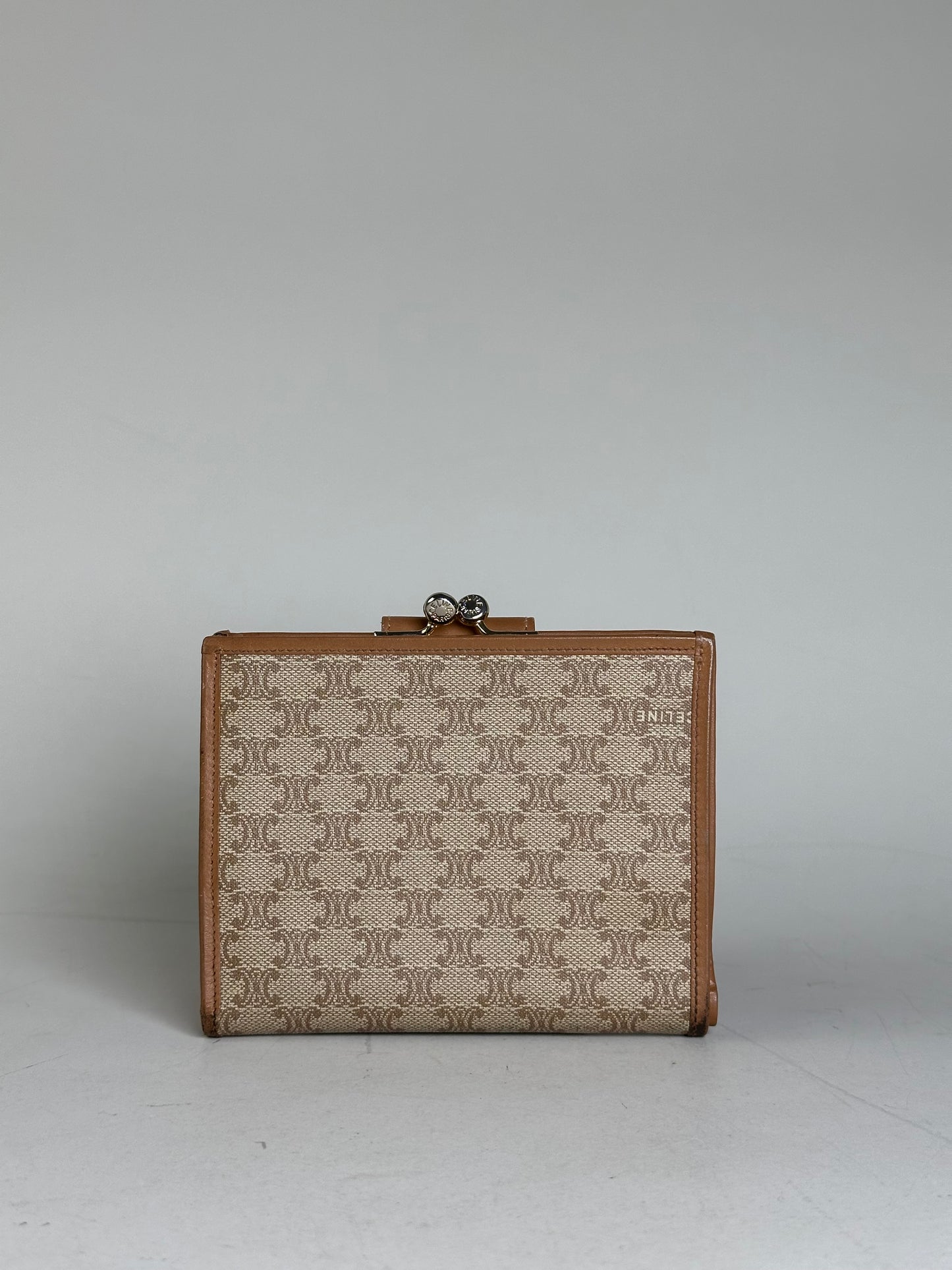 Vintage Celine Macadam Monogram Canvas Wallet Beige Brown