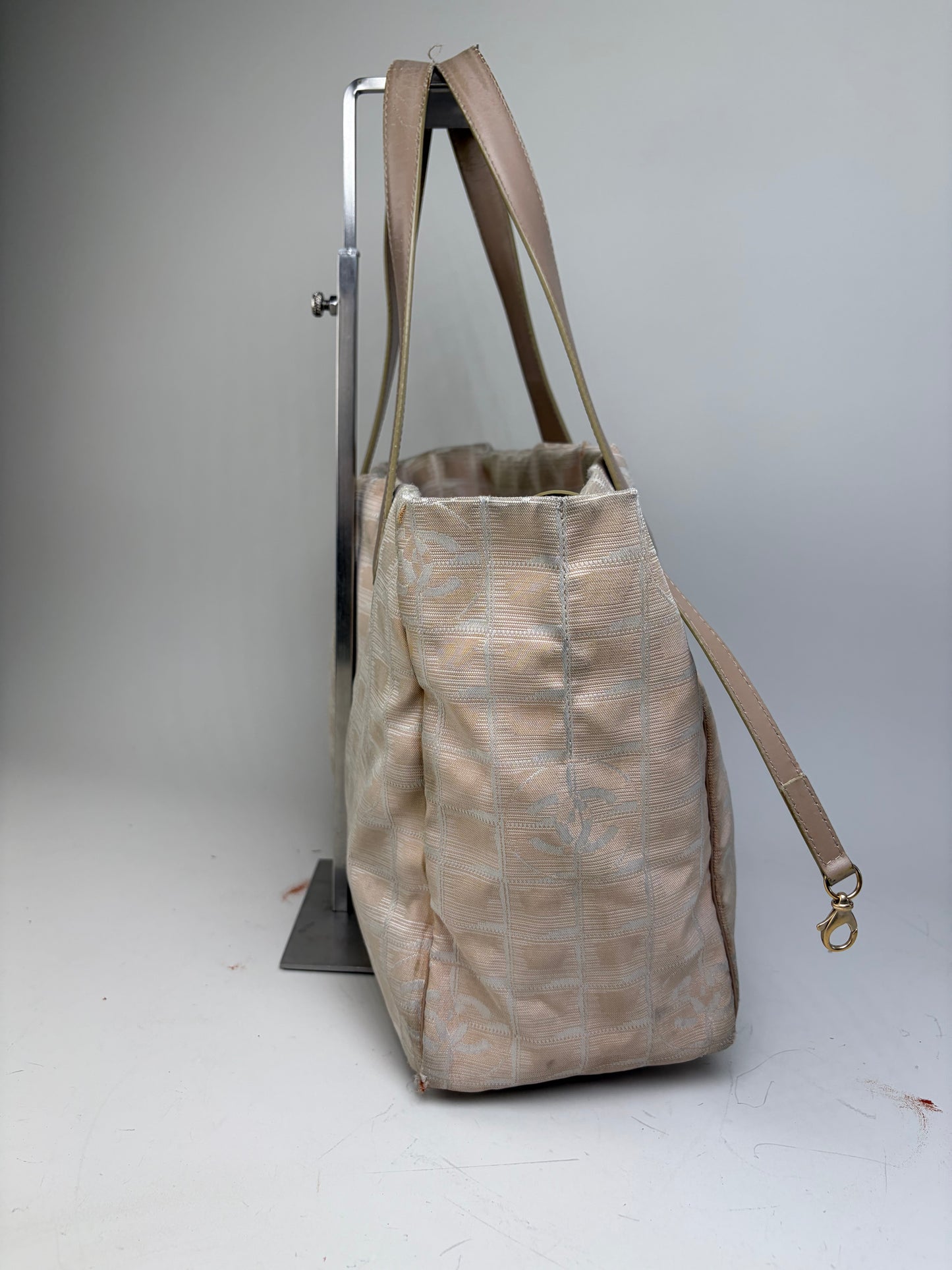 Vintage Chanel Fabric Tote Bag Beige Cream Gold