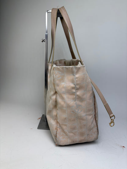 Vintage Chanel Fabric Tote Bag Beige Cream Gold
