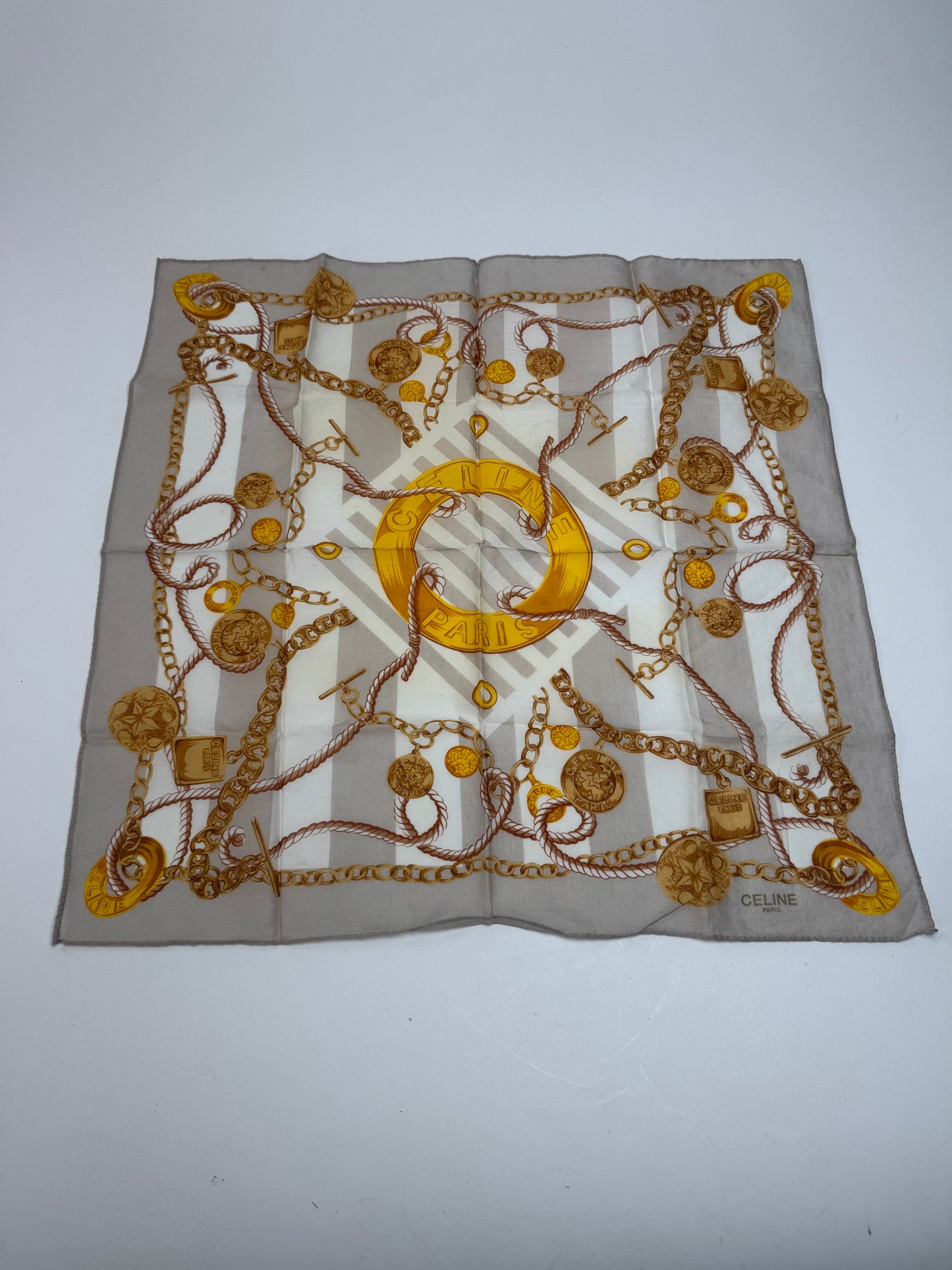 Vintage Celine Scarf Grey Gold White