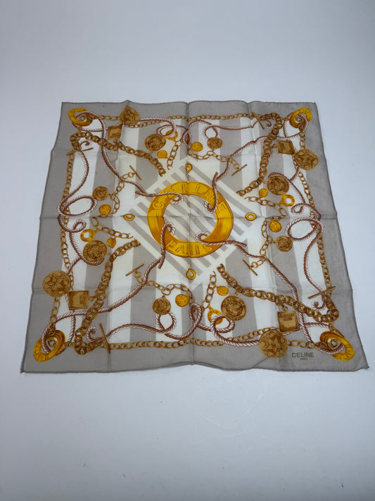 Vintage Celine Scarf Grey Gold White