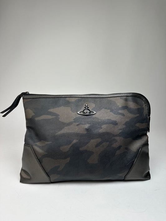 Vintage Vivienne Westwood Camouflage Leather Clutch / Belt Bah Khaki / Grey / Black