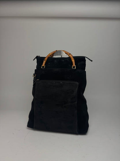 Vintage Gucci Bamboo Top Handle Suede Leather Bag black