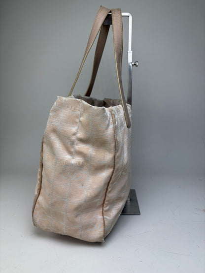 Vintage Chanel Fabric Tote Bag Beige Cream Gold