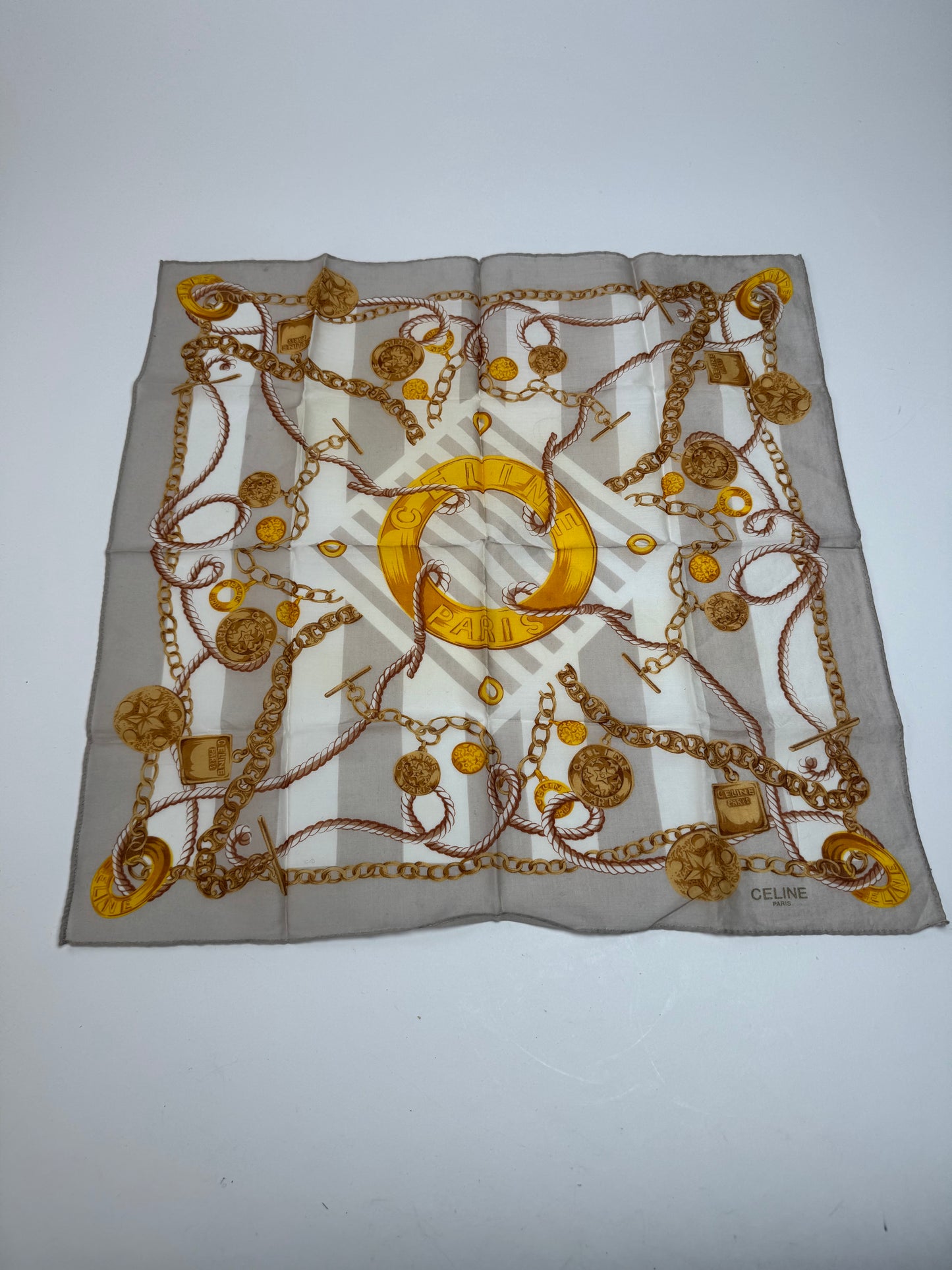 Vintage Celine Scarf Grey Gold White