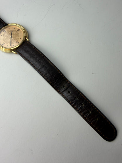 Vintage Dior Bracelet Watch Gold-Tone Brown Leather c. 1990s