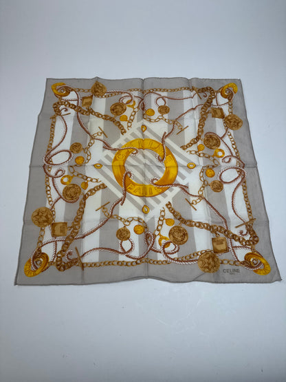 Vintage Celine Scarf Grey Gold White