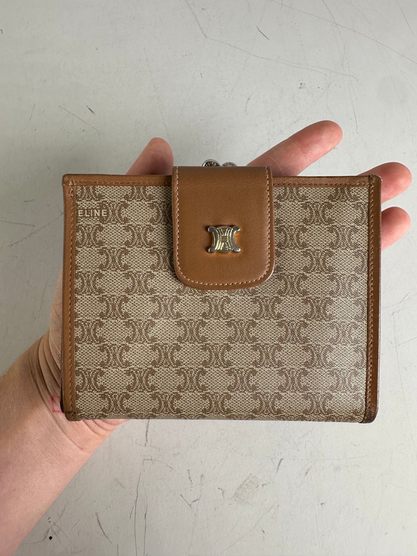 Vintage Celine Macadam Monogram Canvas Wallet Beige Brown