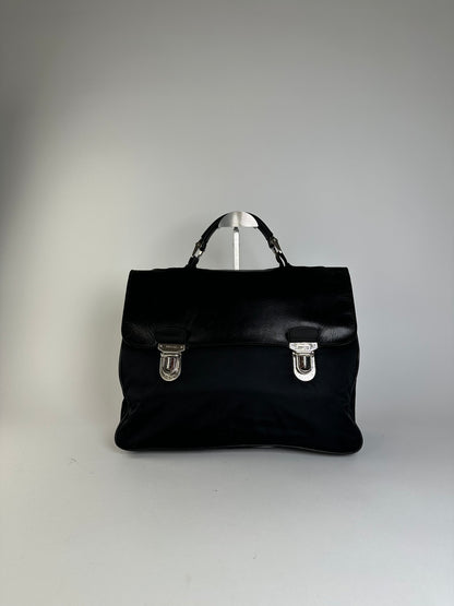 Vintage Prada Nylon Tote Bag Black Silver