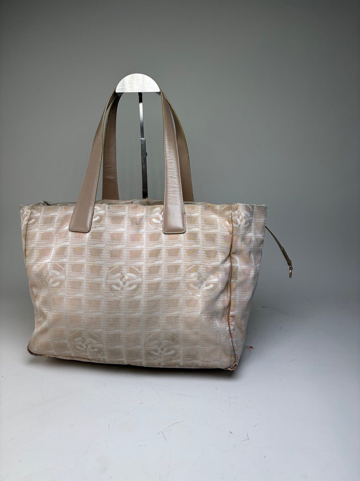 Vintage Chanel Fabric Tote Bag Beige Cream Gold