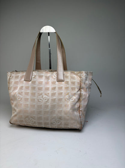 Vintage Chanel Fabric Tote Bag Beige Cream Gold