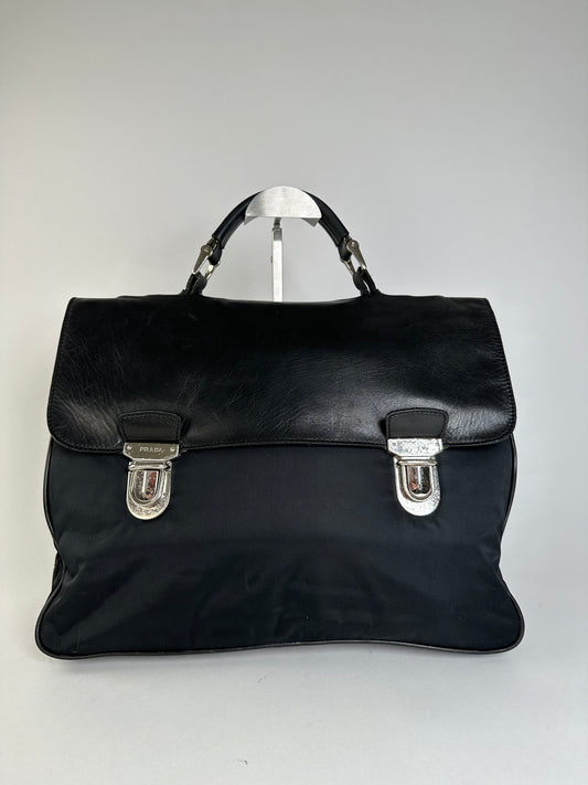 Vintage Prada Nylon Tote Bag Black Silver