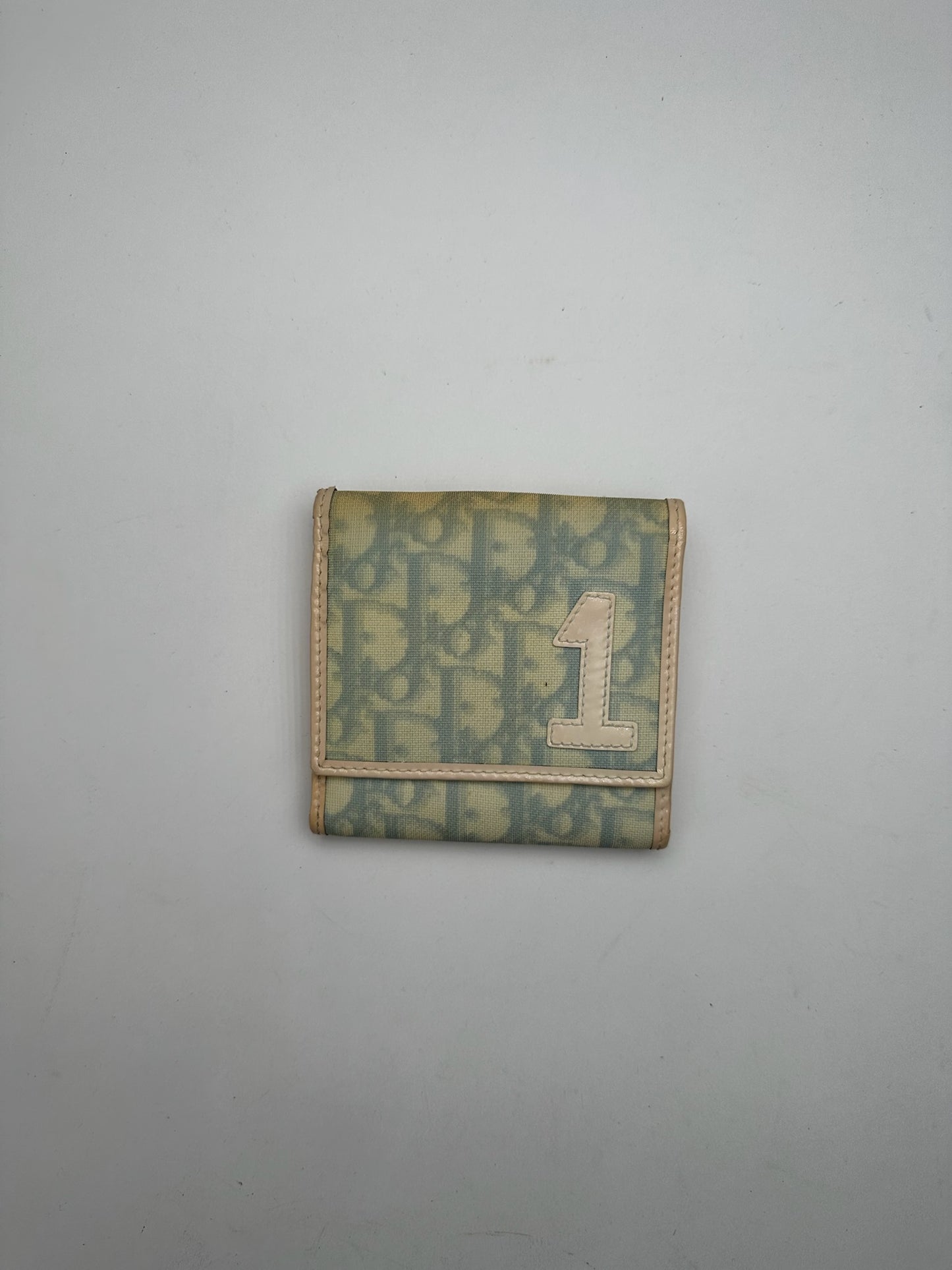 Vintage Dior Oblique Monogram Leather Wallet White blue