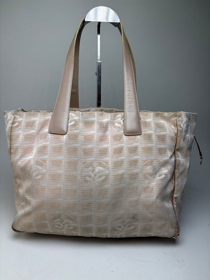 Vintage Chanel Fabric Tote Bag Beige Cream Gold