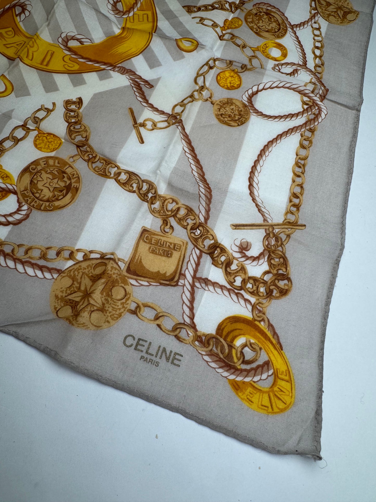 Vintage Celine Scarf Grey Gold White