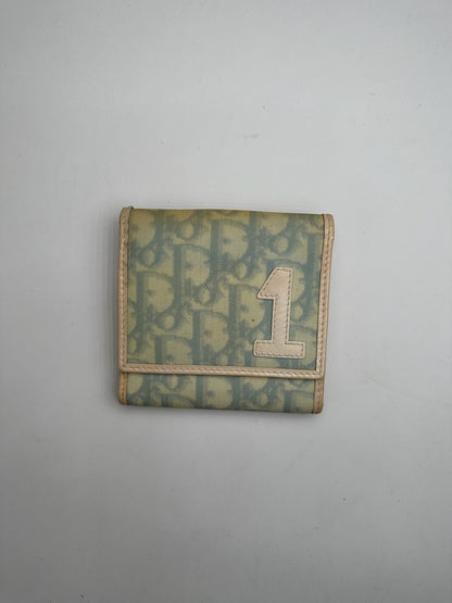 Vintage Dior Oblique Monogram Leather Wallet White blue