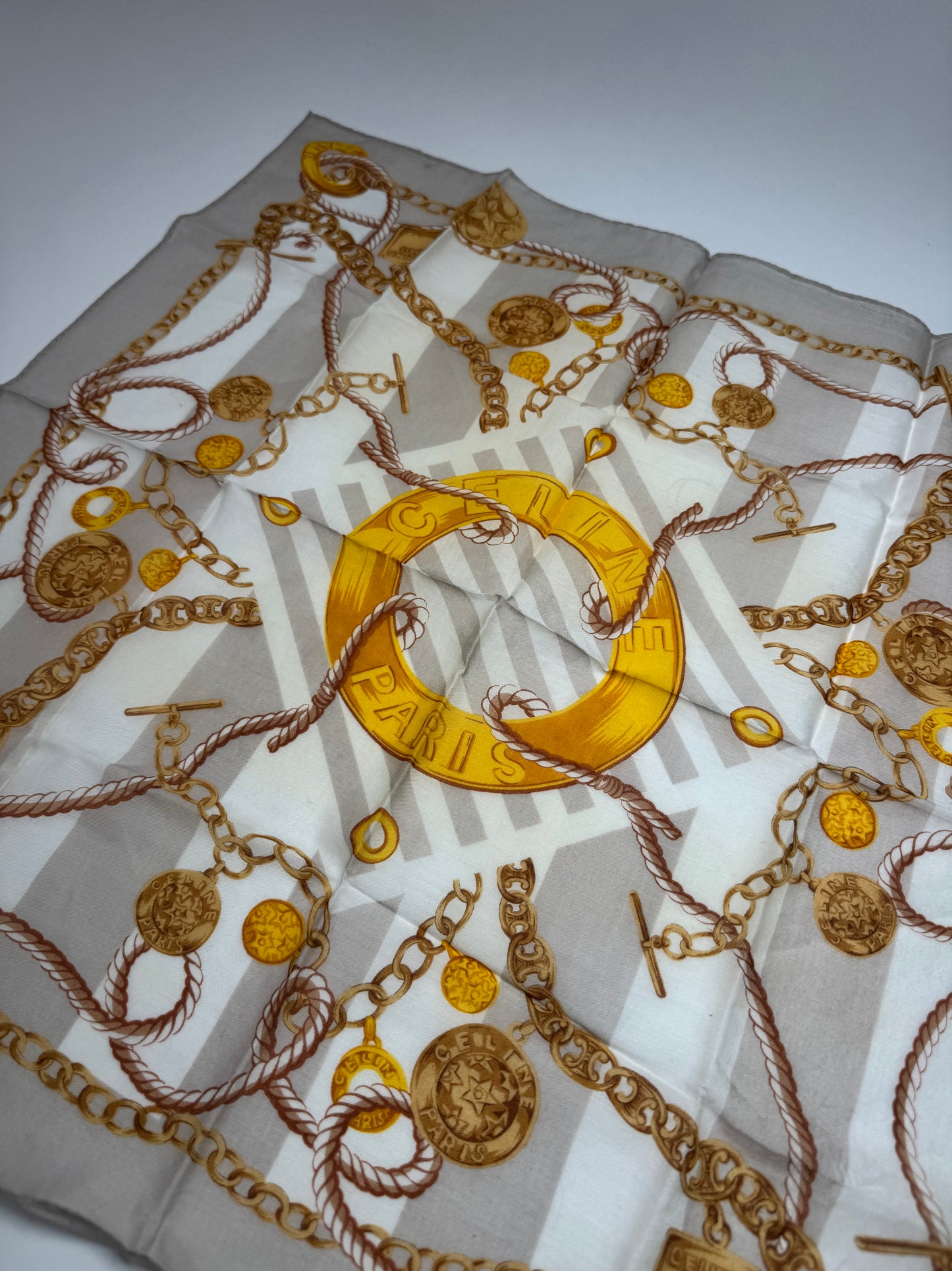 Vintage Celine Scarf Grey Gold White