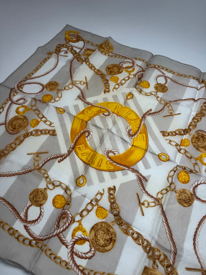 Vintage Celine Scarf Grey Gold White