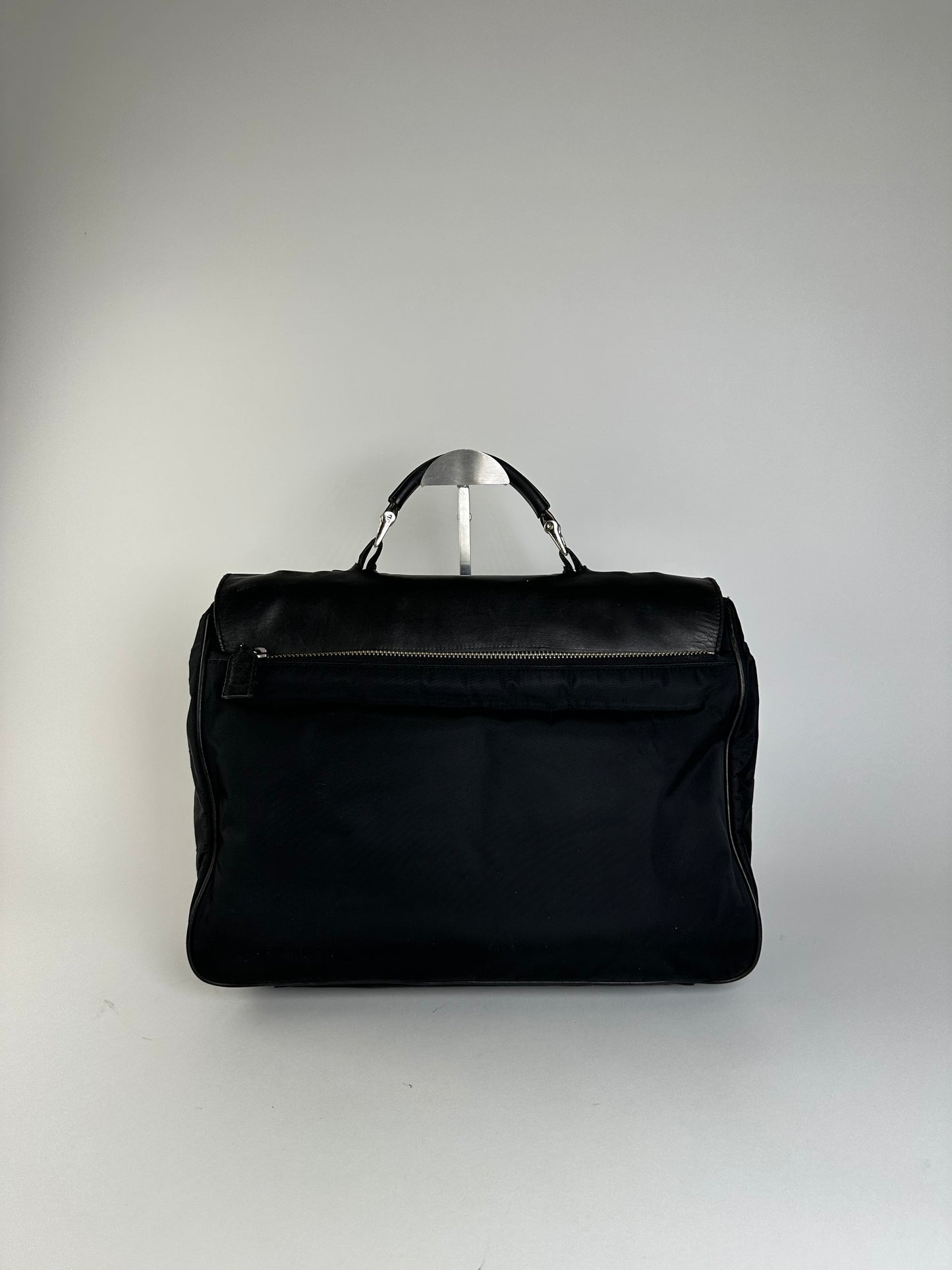 Vintage Prada Nylon Tote Bag Black Silver