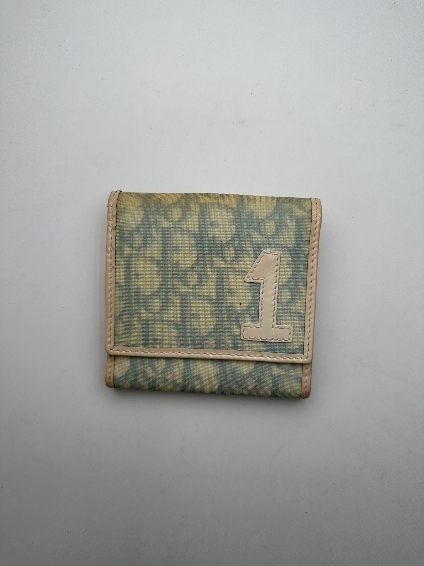 Vintage Dior Oblique Monogram Leather Wallet White blue