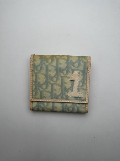 Vintage Dior Oblique Monogram Leather Wallet White blue