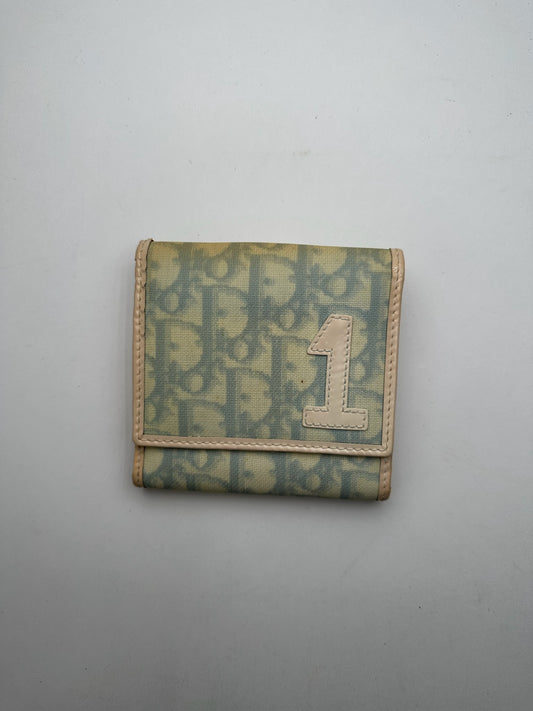 Vintage Dior Oblique Monogram Leather Wallet White blue
