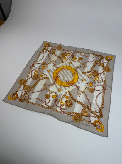 Vintage Celine Scarf Grey Gold White