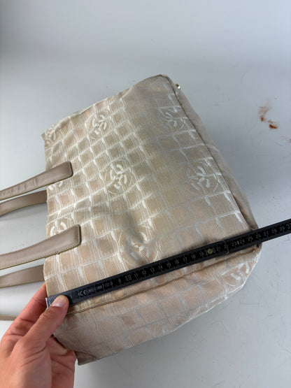 Vintage Chanel Fabric Tote Bag Beige Cream Gold