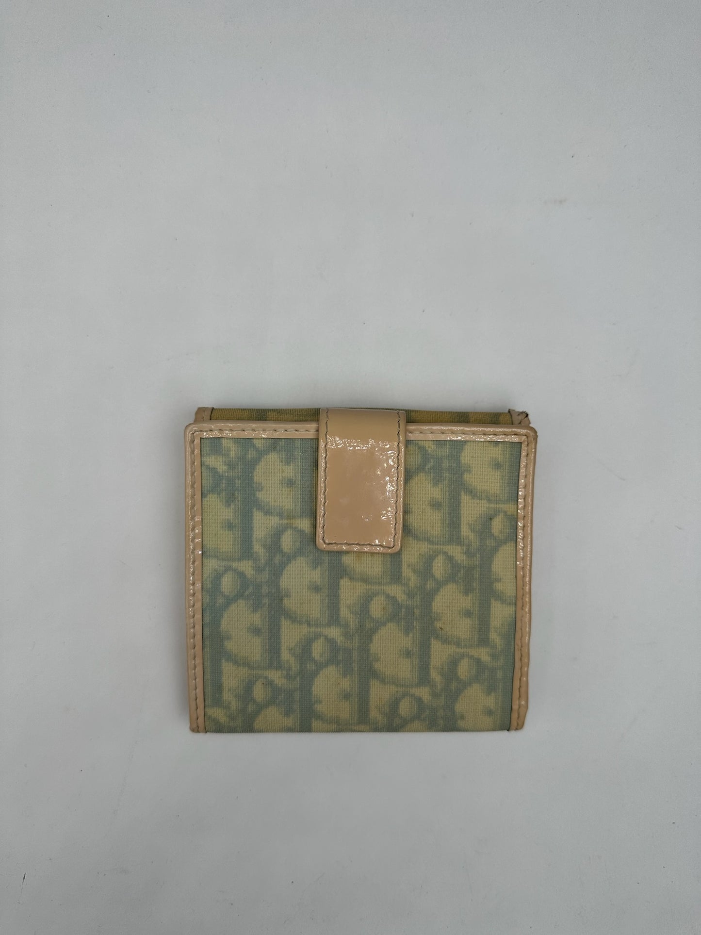 Vintage Dior Oblique Monogram Leather Wallet White blue