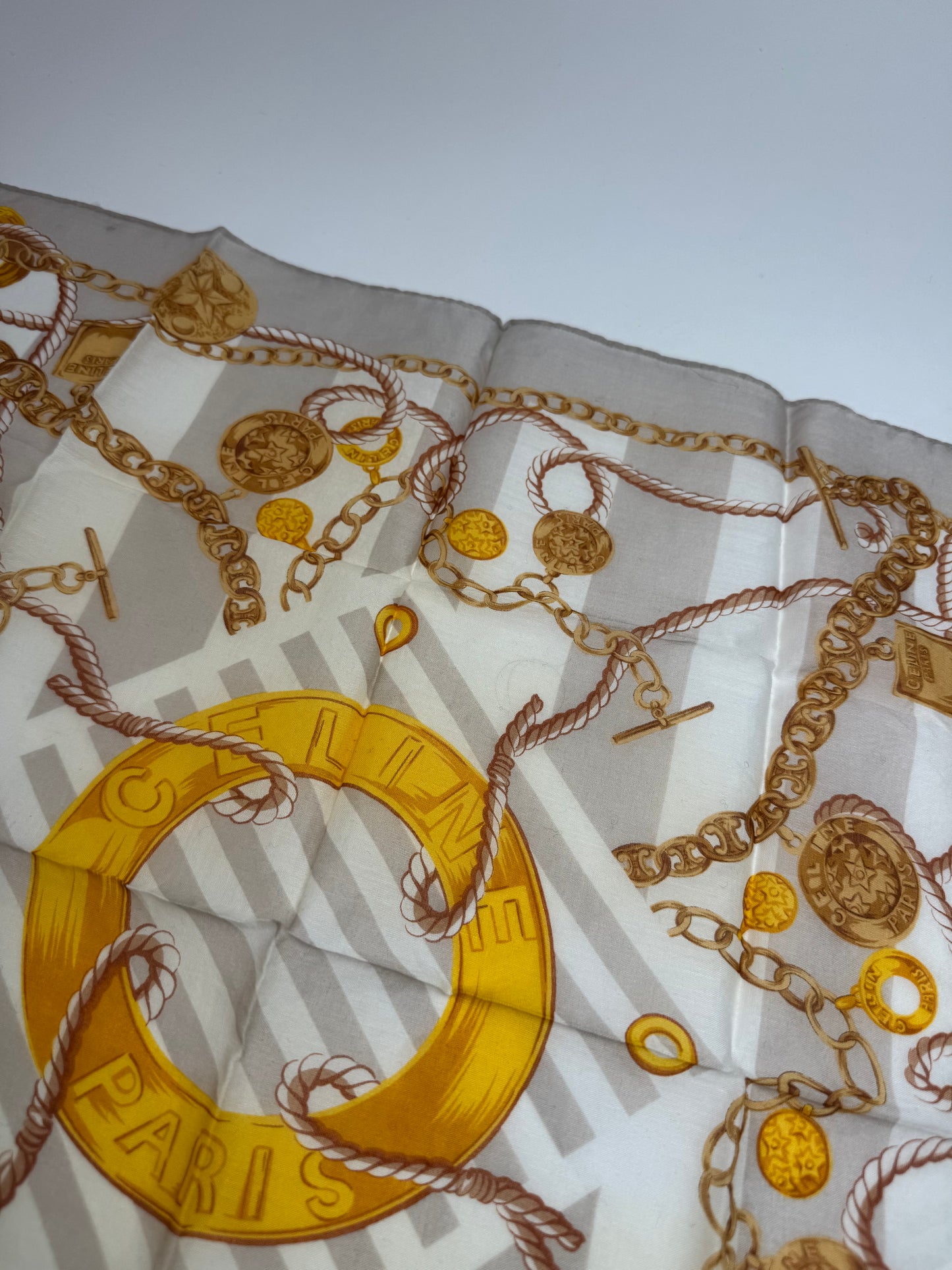 Vintage Celine Scarf Grey Gold White