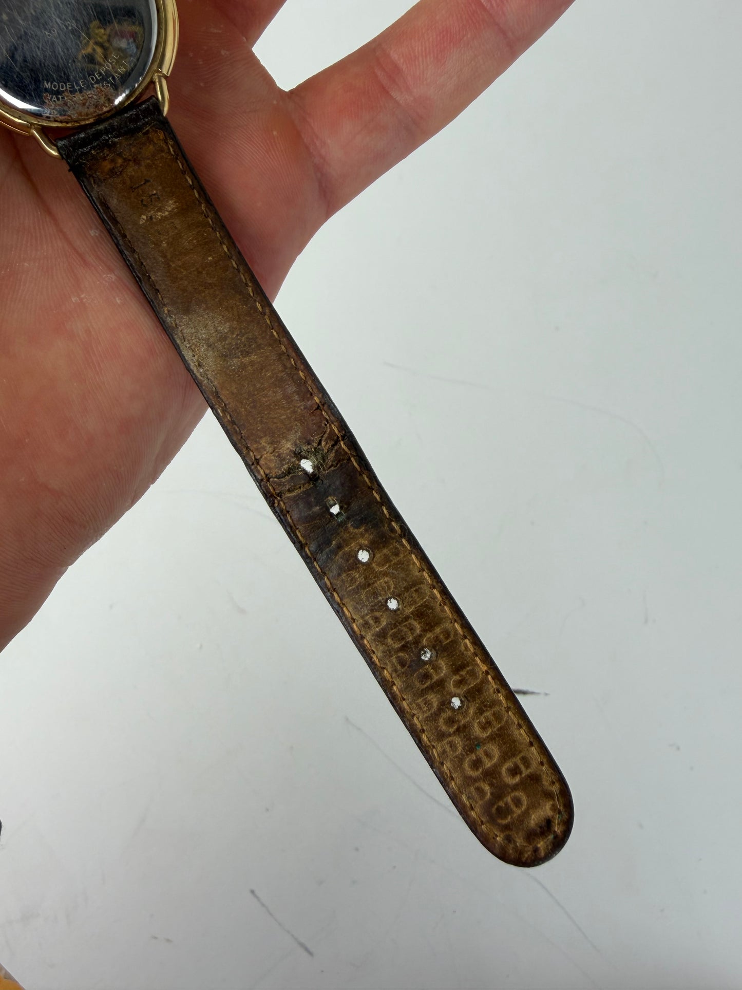 Vintage Dior Bracelet Watch Gold-Tone Brown Leather c. 1990s