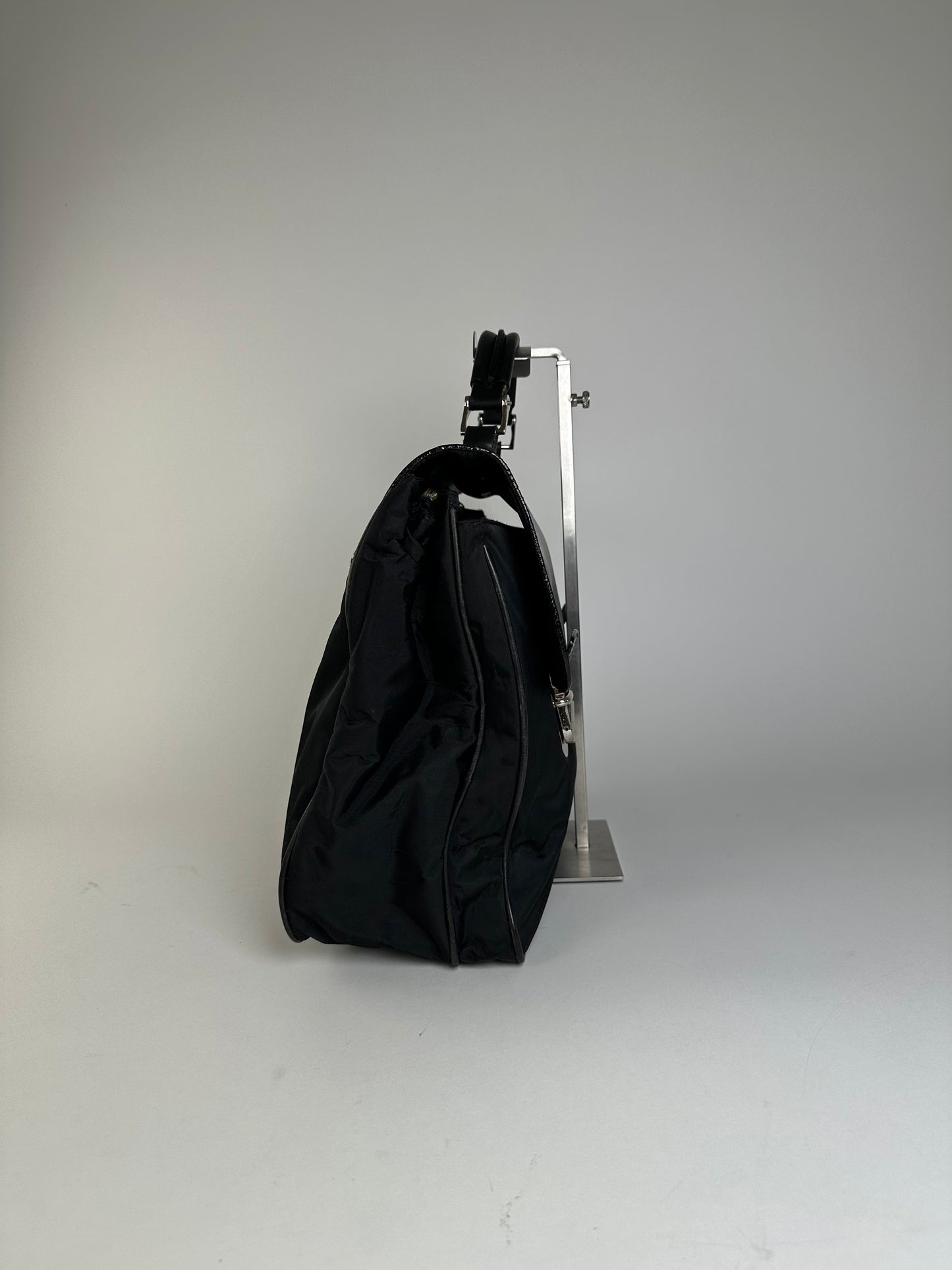 Vintage Prada Nylon Tote Bag Black Silver