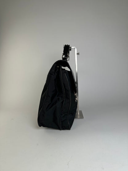 Vintage Prada Nylon Tote Bag Black Silver