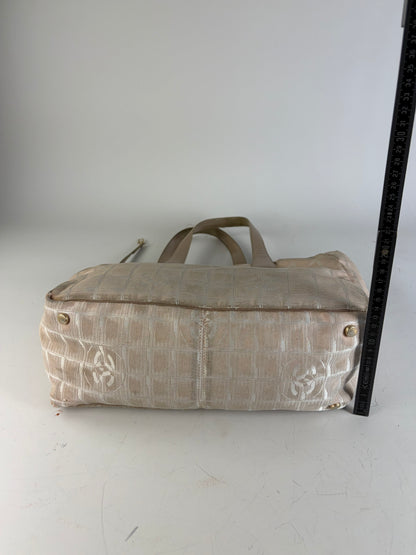 Vintage Chanel Fabric Tote Bag Beige Cream Gold