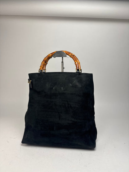 Vintage Gucci Bamboo Top Handle Suede Leather Bag black