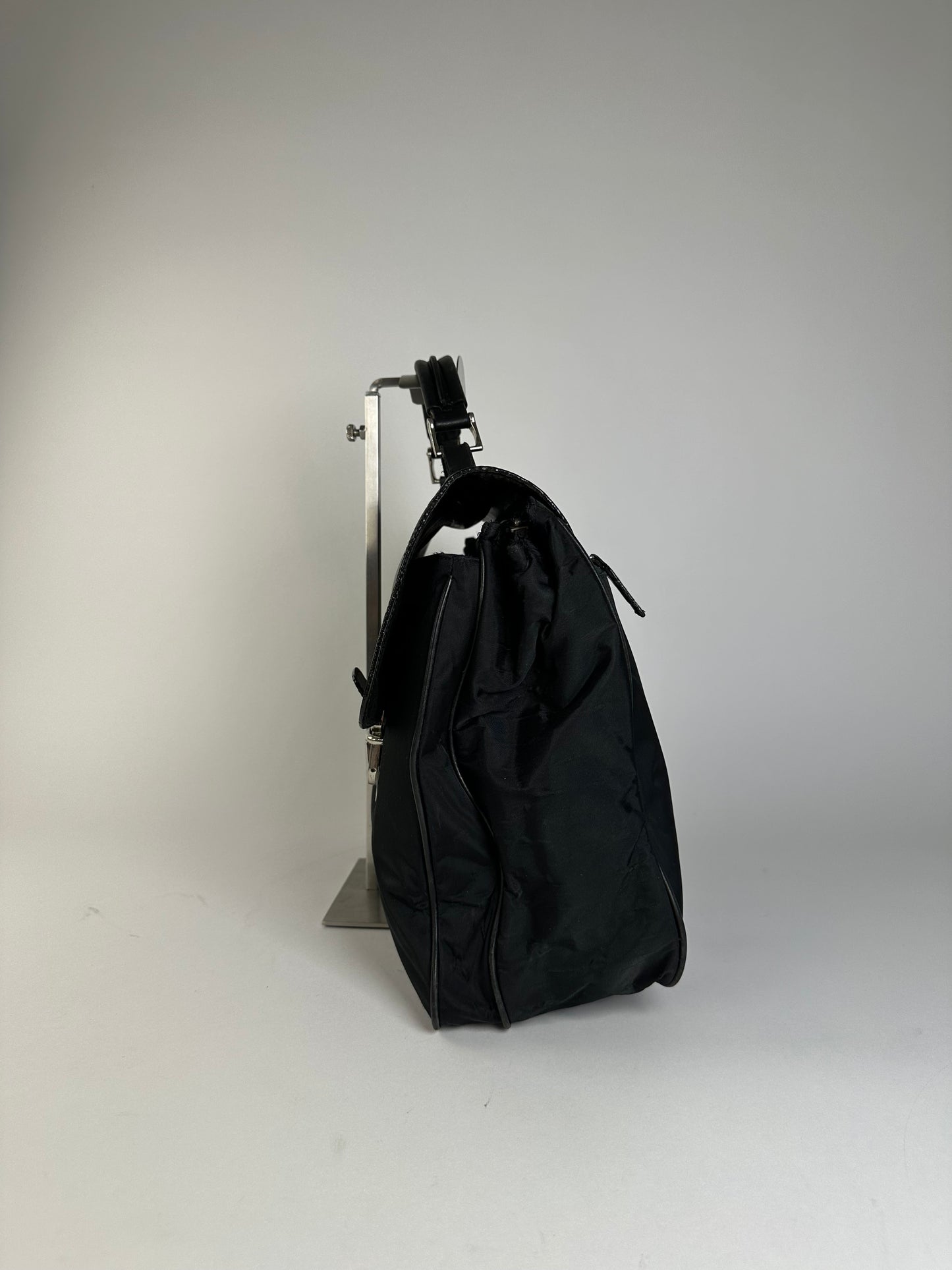Vintage Prada Nylon Tote Bag Black Silver
