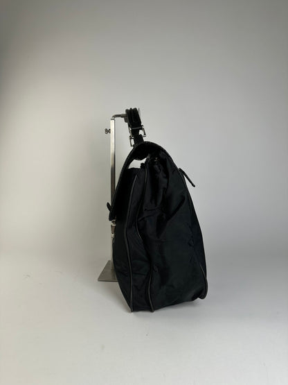 Vintage Prada Nylon Tote Bag Black Silver